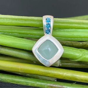Vintage 925 Signed Blue Topaz Aquamarine Natural Gemstone Pendant 5.6g